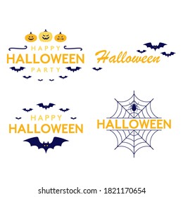 Halloween vector illustration with pumpkin, bat, witch hat, scary face, spider, ghost. Halloween Party. Happy Halloween vector lettering. 