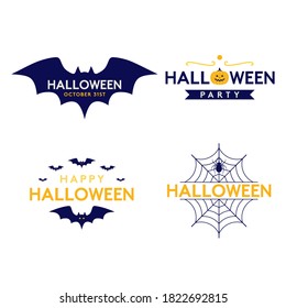 Halloween vector illustration with pumpkin, bat, witch hat, scary face, spider, ghost. Halloween Party. Happy Halloween vector lettering.