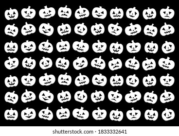 Halloween. Vector illustration of pumpkin. Black and white. Black background pattern. 
