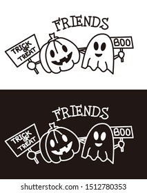 Halloween vector illustration. Pumpkin and ghosts. Template for posters, cards, textiles and other uses.