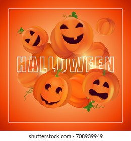 Halloween vector illustration. Pumpkin Jack Flashlight, Orange Pumpkin Halloween Party. poster, invitation, banner, ticket.