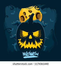 Halloween vector illustration with pumpkin monster silhouette