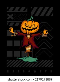 halloween vector illustration, pumpkin monster illustration, horror, monochrome color, modern, perfect for t-shirts, apparel, merchandise