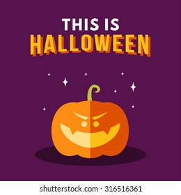 Halloween Vector Illustration with Pumpkin and Text This Is Halloween