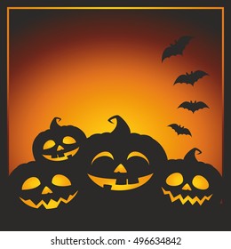 Halloween vector illustration with pumpkins, bats and place for a text. Halloween background.