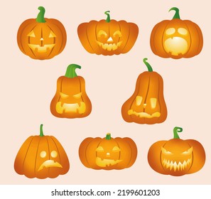 halloween vector illustration pumpkins pack in color