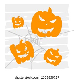 Halloween vector illustration with pumpkins and spider web on background