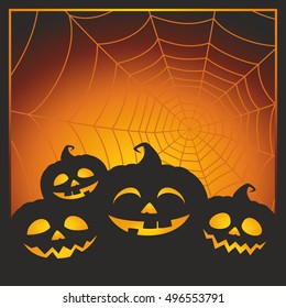 Halloween vector illustration with pumpkins, spider web and place for a text. Halloween background.