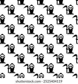 Halloween vector illustration, scary ghost wallpaper, grim reaper, Halloween pattern, Halloween background, black, Halloween for sewing, seamless embroidery
