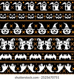 Halloween vector illustration, scary ghost wallpaper, Halloween cross stitch pattern, black Halloween background, Halloween for decorative sewing fabric, fabric pattern, clothing, fabric, seamless emb