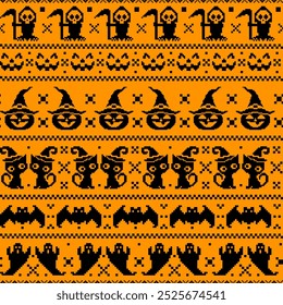 Ilustración vectorial de Halloween, Fondo de pantalla fantasma de miedo, parca sombría, patrón de Halloween, fondo de Halloween, negro, Halloween para coser, bordado sin costuras
