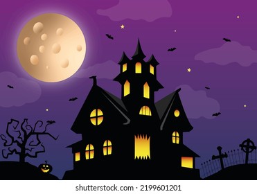 halloween vector illustration scary house in night