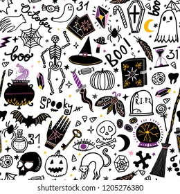 Halloween vector illustration seamless pattern. Magic background