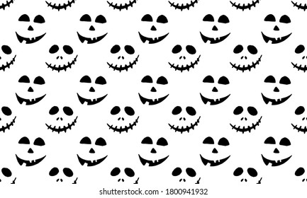 Halloween vector illustration. Seamless pattern with hand drawn scary faces. Spooky character for banner, poster, invitation or festive decoration