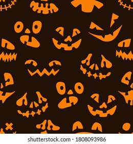 Halloween vector illustration. Seamless pattern with scary faces. Spooky character for banner, poster, invitation or festive decoration
