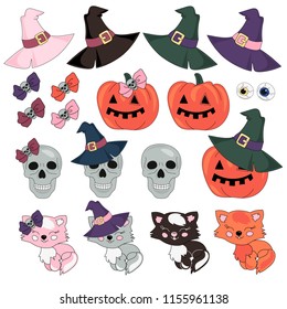 Halloween Vector Illustration Set MASQUERADE for Digital Print, Holidays, Wall Art, Scrapbooking, Photo Album Design and Digital Paper