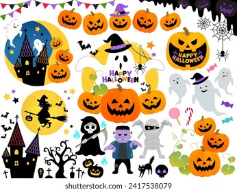 Material conjunto de ilustraciones vectoriales de Halloween