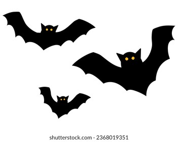 Halloween vector Illustration of spooky, cute and fun group of flying black bat with eyes.