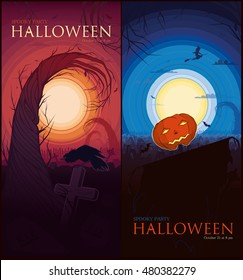 Halloween vector illustration. Spooky invitation. Cartoon poster. Card. Background