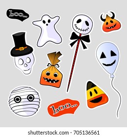 Halloween. Halloween vector illustration.Set stickers halloween monsters. Set stickers vector illustration. Set stickers for kids. 