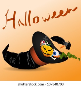 Halloween vector illustration : Halloween symbols in a witch hat