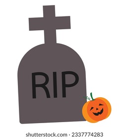 Halloween vector illustration with tombstones and pumpkins. For posters, banners, holiday sales, celebration invitations. Horror background.
