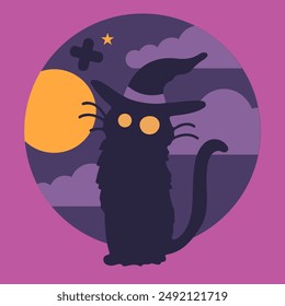 Halloween vector illustration witch holding a goblin cat