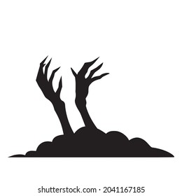 Halloween vector illustration. Zombie crawling out of the ground. Hands with claws.