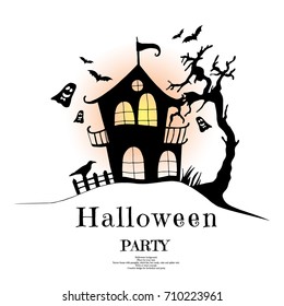 Halloween vector illustration.Halloween dark castle on background, illustration.Halloween vertical background. Halloween illustration.
