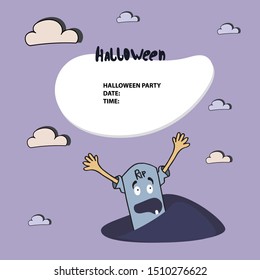 Halloween vector illustration.Postcard with  funny gravestone.Hand drawn template.