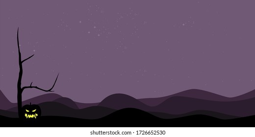 Ilustraciones vectoriales de Halloween. Paisaje para Halloween. Cielo estrellado por la noche.