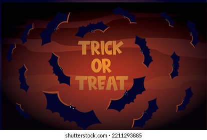 halloween vector image with orange background with bats.