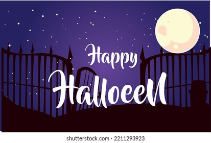 halloween vector image purple background with full moon in a graveyard.