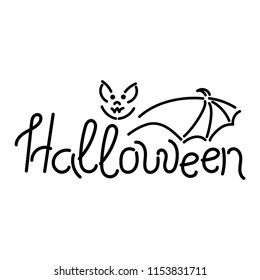 Halloween vector inscription. Bat. Calligraphy.  Isolated vector illustration.