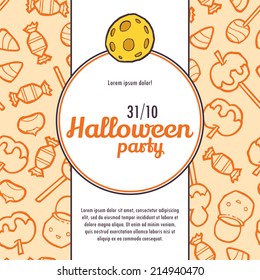Halloween vector invitation template with sweets. You can use it for invitations, flyers, postcards, cards and so on.