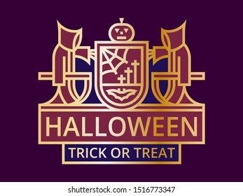 Halloween vector iron badge template design line style