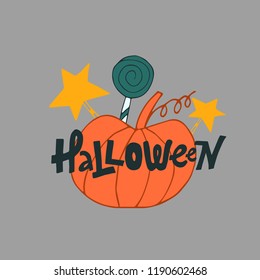 Halloween vector lettering. Holiday calligraphy and web for banner, poster, greeting card, party invitation. Isolated illustration.