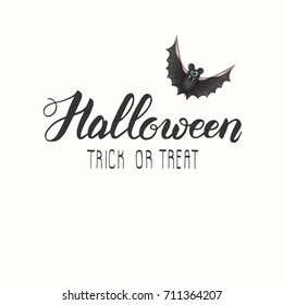 Halloween vector lettering. Holiday calligraphy with bat. Halloween lettering for banner, flyer, brochure, greeting card, party invitation. Isolated illustration.