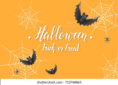 Halloween vector lettering. Holiday calligraphy with bat. Halloween lettering for banner, flyer, brochure, greeting card, party invitation. Isolated illustration.