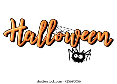 Halloween vector lettering. Holiday calligraphy with spider for banner, poster, greeting card, party invitation.