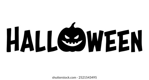 Letras de Vector de Halloween con una silueta de calabaza risueña siniestra. Gráfico monocromo Anuncio espeluznante. Para la invitación del partido de Halloween, Anuncio, cartel, decoración, manualidades de bricolaje.