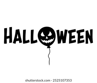 Letras de Vector de Halloween con una silueta de globo de risa siniestra. Gráfico monocromo Anuncio espeluznante. Para la invitación del partido de Halloween, Anuncio, cartel, decoración, manualidades de bricolaje.