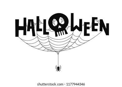 Halloween vector lettering with spider and skull