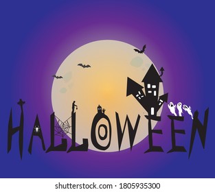 Halloween vector lettering, Text Banner, Vector illustration