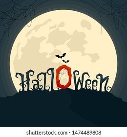 Halloween vector lettering text on the moonlight background. Use for Greeting cards or party invitations.