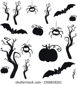 halloween vector line contour pumpkin witch icon set design element