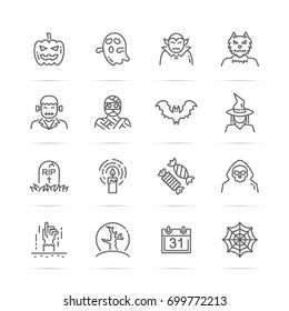 halloween vector line icons, minimal pictogram design, editable stroke for any resolution