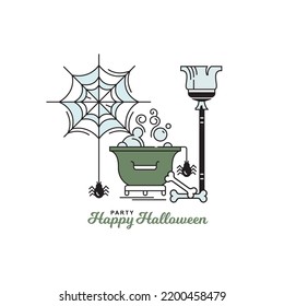 Halloween vector linear icon. Card. Web, potion, broom.
