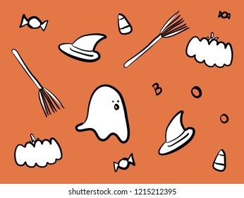 HALLOWEEN VECTOR ORANGE GHOST BROOM PUMPKIN