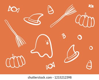 HALLOWEEN VECTOR ORANGE GHOST BROOM PUMPKIN